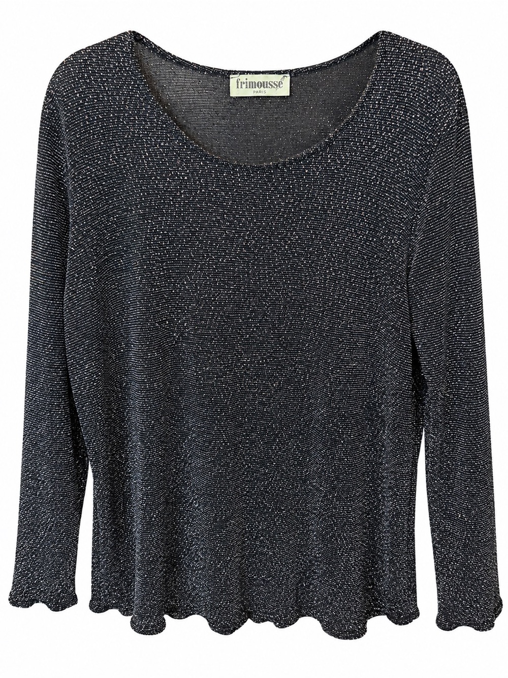 Frimousse Paris Black Silver Metallic Shimmer Long Sleeve Tunic Top L/XL